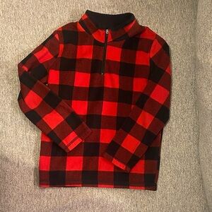 Red and Black Plaid Quarter-Zip Pullover